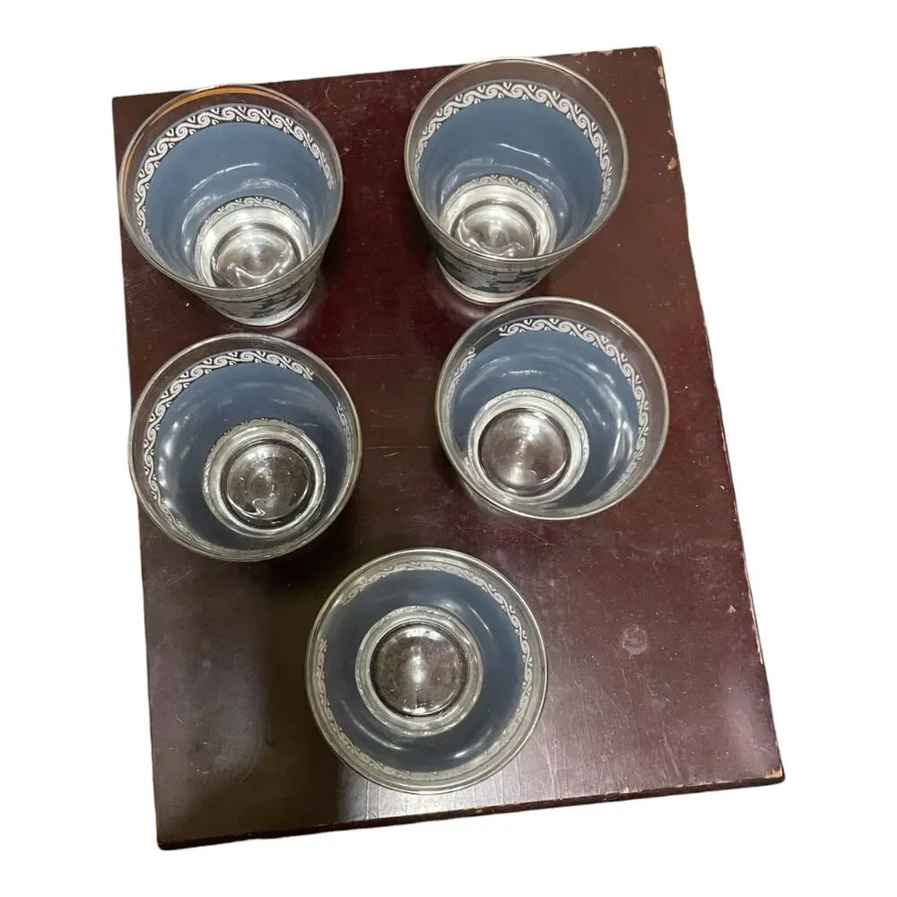 5 Jeanette Glass Jasperware Wild Grapes Rocks Glasses Wedgwood Blue Midcentury